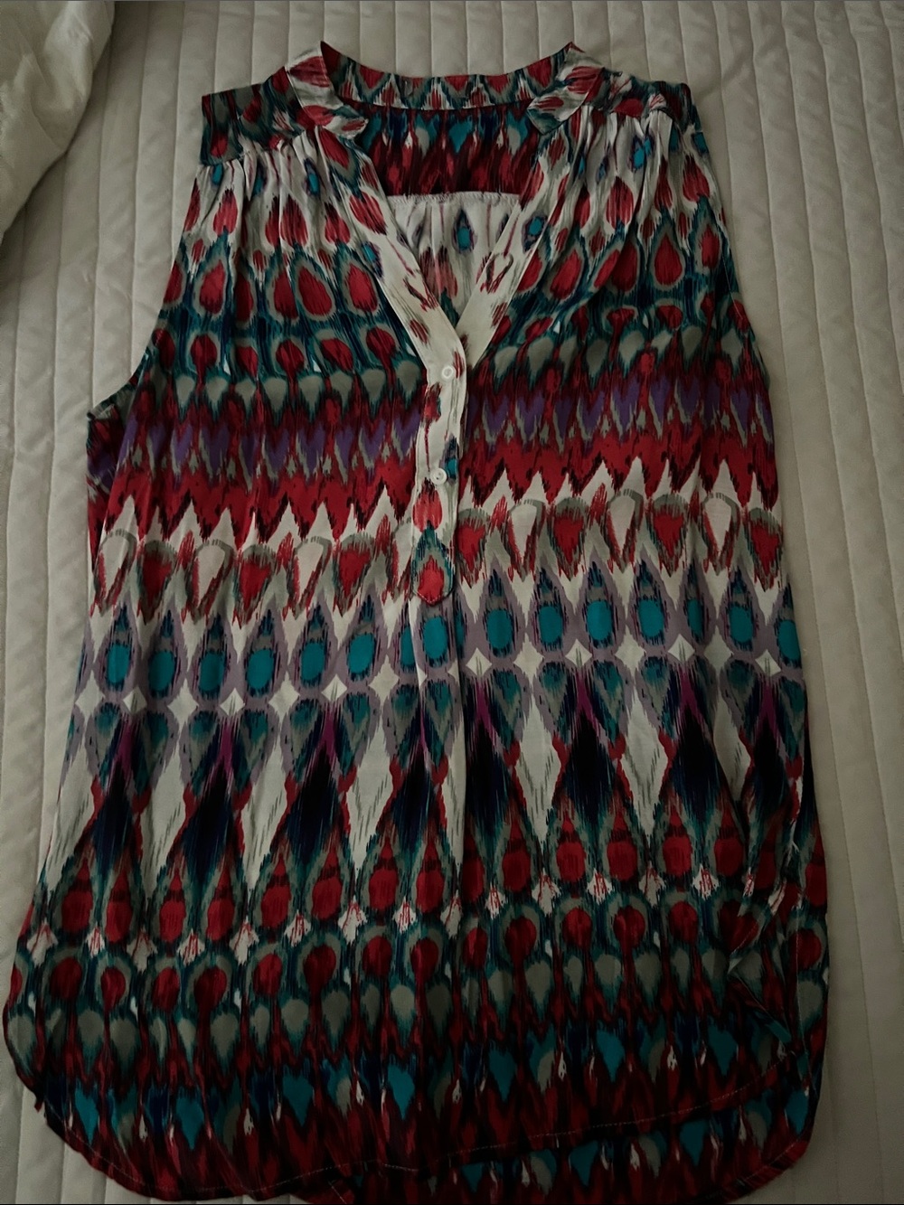 Sleeveless Multicolor Ikat Print Blouse